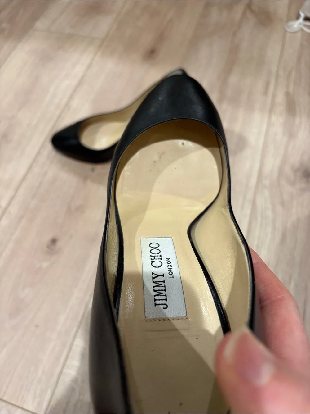 Jimmy Choo Black Leather Round-Toe Pumps